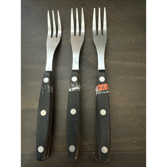 Ronco Other - Dinner Forks Ronco Triple Rivet Black Plastic Melamine Handle Stainless Forged-3